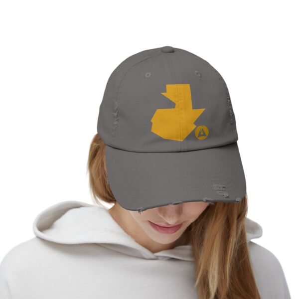 Gorra unisex desgastada y diseño de GUATE, perfecta para aventuras al aire libre.