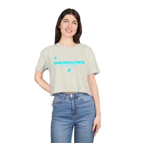 Chic Women's Crop Tee with Turquoise Geometric Design, Stylish Summer Top, Trendy Women's Tee, Casual Wear, Perfect for Festivals, Gifts