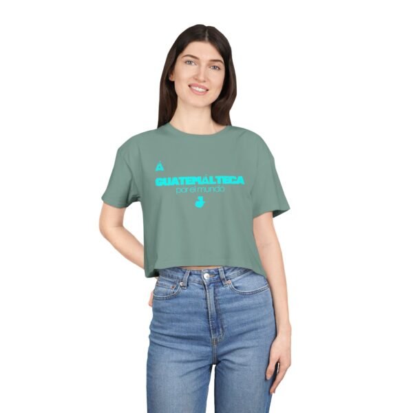 Chic Women's Crop Tee with Turquoise Geometric Design, Stylish Summer Top, Trendy Women's Tee, Casual Wear, Perfect for Festivals, Gifts