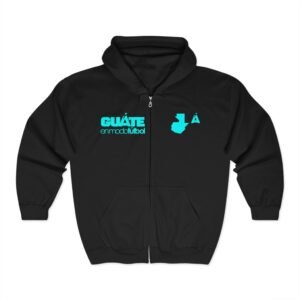 Sudadera deportiva unisex con capucha y cremallera completa con el espíritu futbolístico guatemalteco.