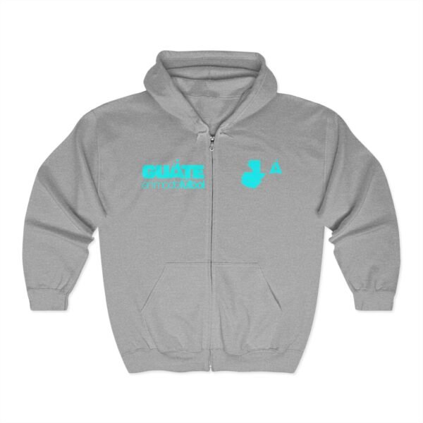 Sudadera deportiva unisex con capucha y cremallera completa con el espíritu futbolístico guatemalteco.