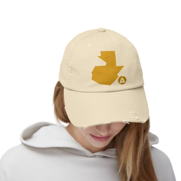 Gorra unisex desgastada y diseño de GUATE, perfecta para aventuras al aire libre.
