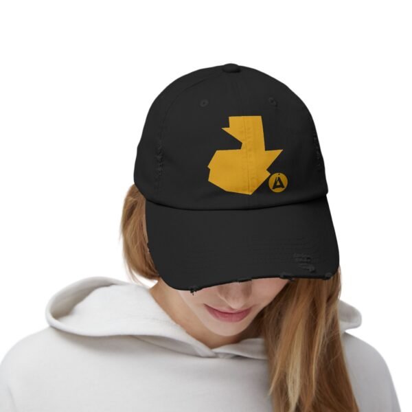 Gorra unisex desgastada y diseño de GUATE, perfecta para aventuras al aire libre.