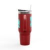 Elegante taza térmica de GUATE, ideal para quienes disfrutan de sus bebidas en movimiento.