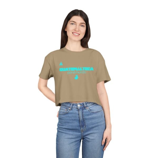 Chic Women's Crop Tee with Turquoise Geometric Design, Stylish Summer Top, Trendy Women's Tee, Casual Wear, Perfect for Festivals, Gifts