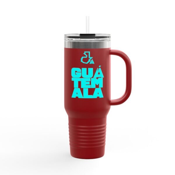 Elegante taza térmica de GUATE, ideal para quienes disfrutan de sus bebidas en movimiento.