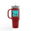 Elegante taza térmica de GUATE, ideal para quienes disfrutan de sus bebidas en movimiento.