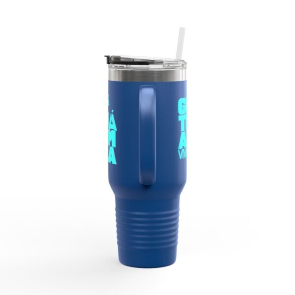 Elegante taza térmica de GUATE, ideal para quienes disfrutan de sus bebidas en movimiento.