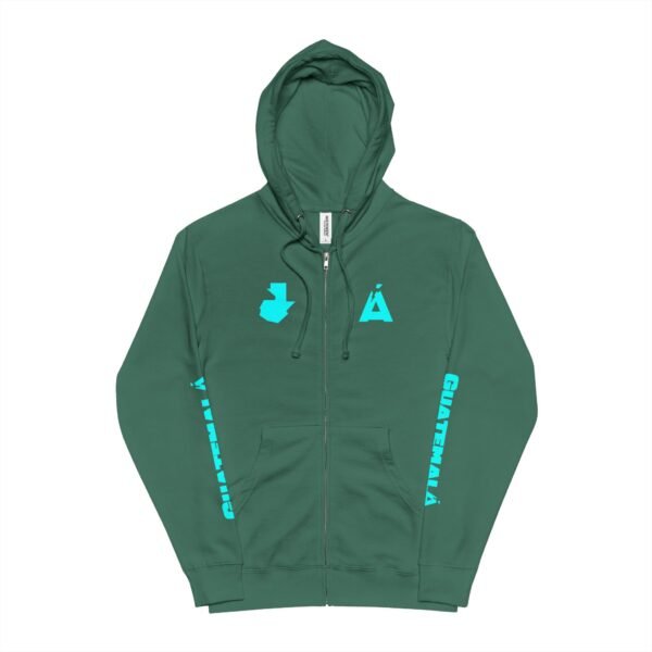 Demuestra tu orgullo guatemalteco con esta sudadera unisex de polar con cremallera, perfecta para aficionados al fútbol y viajeros.