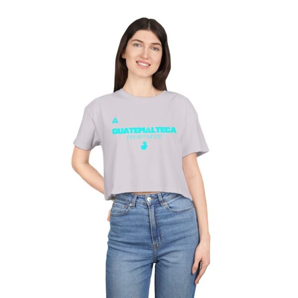 Chic Women's Crop Tee with Turquoise Geometric Design, Stylish Summer Top, Trendy Women's Tee, Casual Wear, Perfect for Festivals, Gifts