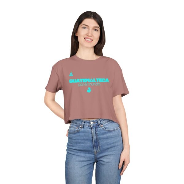 Chic Women's Crop Tee with Turquoise Geometric Design, Stylish Summer Top, Trendy Women's Tee, Casual Wear, Perfect for Festivals, Gifts