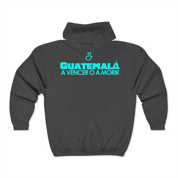 Sudadera deportiva unisex con capucha y cremallera completa con el espíritu futbolístico guatemalteco.