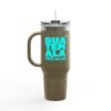Elegante taza térmica de GUATE, ideal para quienes disfrutan de sus bebidas en movimiento.