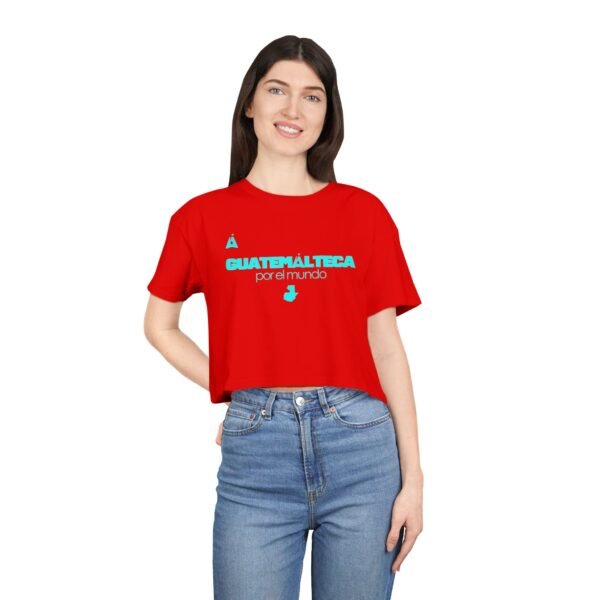 Chic Women's Crop Tee with Turquoise Geometric Design, Stylish Summer Top, Trendy Women's Tee, Casual Wear, Perfect for Festivals, Gifts