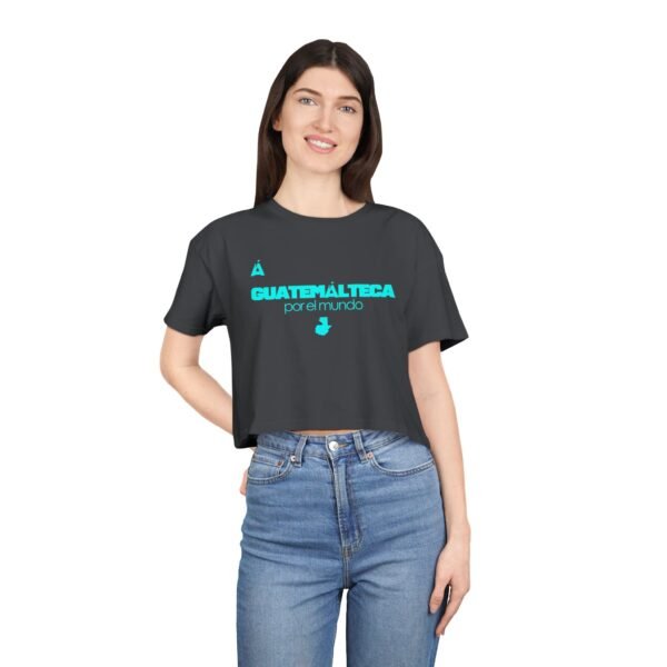 Chic Women's Crop Tee with Turquoise Geometric Design, Stylish Summer Top, Trendy Women's Tee, Casual Wear, Perfect for Festivals, Gifts
