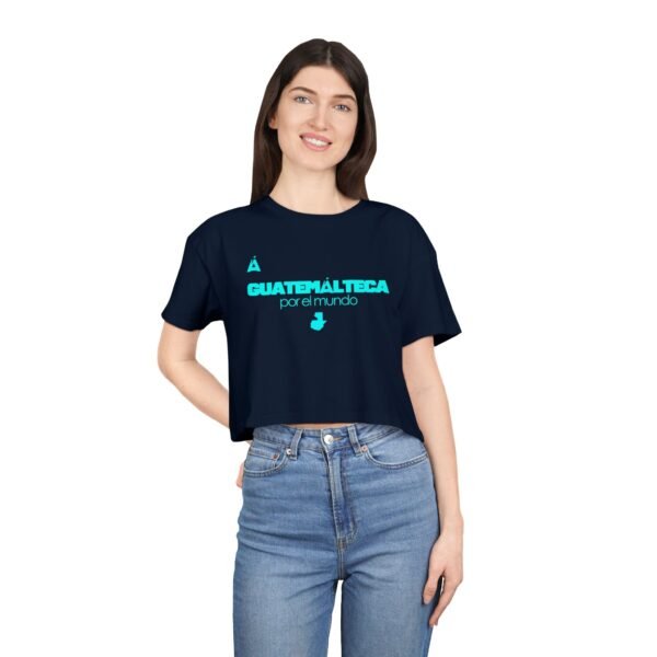 Chic Women's Crop Tee with Turquoise Geometric Design, Stylish Summer Top, Trendy Women's Tee, Casual Wear, Perfect for Festivals, Gifts