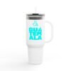 Elegante taza térmica de GUATE, ideal para quienes disfrutan de sus bebidas en movimiento.
