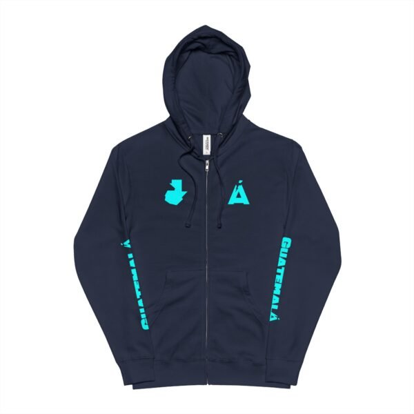 Demuestra tu orgullo guatemalteco con esta sudadera unisex de polar con cremallera, perfecta para aficionados al fútbol y viajeros.