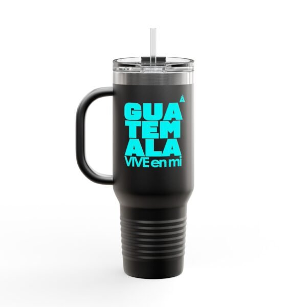 Elegante taza térmica de GUATE, ideal para quienes disfrutan de sus bebidas en movimiento.