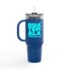 Elegante taza térmica de GUATE, ideal para quienes disfrutan de sus bebidas en movimiento.
