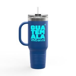 Elegante taza térmica de GUATE, ideal para quienes disfrutan de sus bebidas en movimiento.