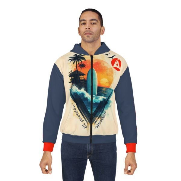 Sudadera con capucha unisex con cremallera, con diseño de El Paredón, una opción diferente para salir de viaje.