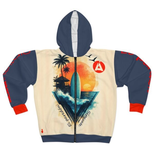 Sudadera con capucha unisex con cremallera, con diseño de El Paredón, una opción diferente para salir de viaje.