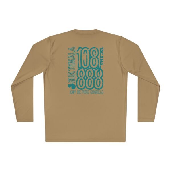 Camiseta unisex de manga larga con postal de ATITLÁN, perfecta para viajeros y amantes de actividades al aire libre.