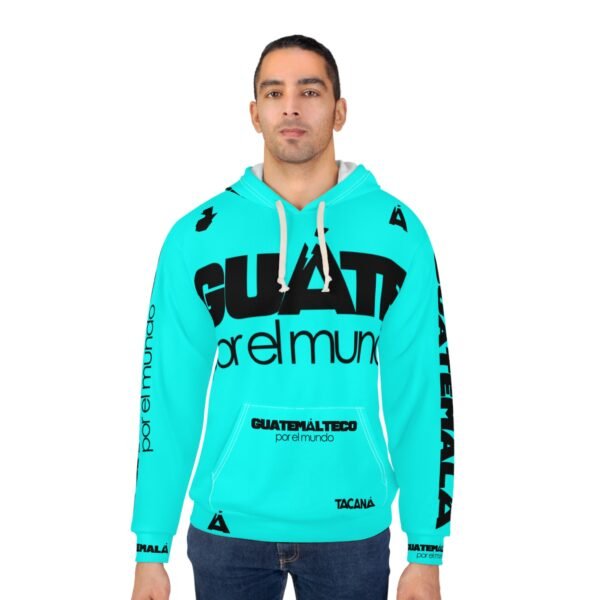 Sudadera unisex con capucha turquesa vibrante, perfecta para salidas informales, estilo colorido y elegante.