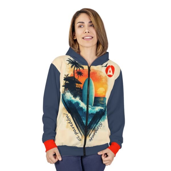 Sudadera con capucha unisex con cremallera, con diseño de El Paredón, una opción diferente para salir de viaje.